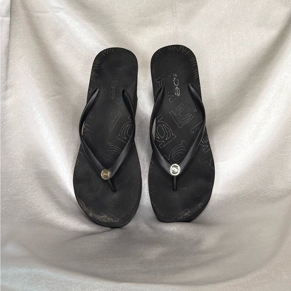 bebe Black Wedge Sandals - Picture 3 of 6